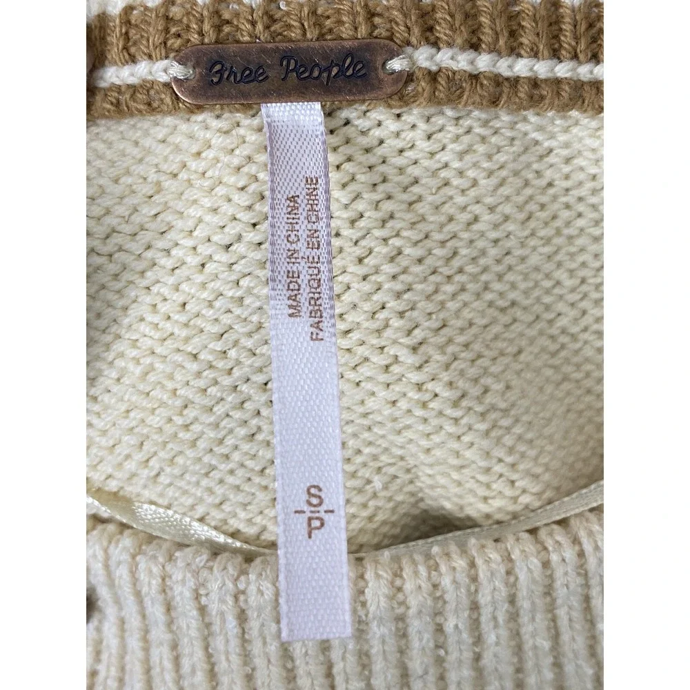 Free People Womens Street Fair Tunic Slightly Oversized Sweater Ivory Size Small